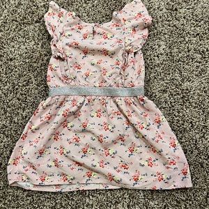 Gap Girls pink floral summer dress with silver sparkle band at waist.  Size S